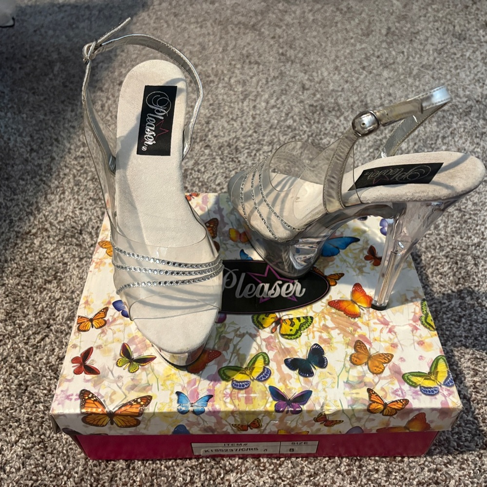 Pleaser Silver Strappy High Heels